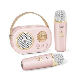 Prunus Mini Karaoke Machine Kids & Adults Pink Portable‎ Bluetooth Xmas Gift NEW